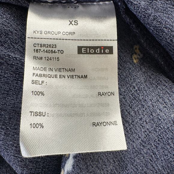 Elodie Women's Size XS Navy Blue Floral Puff Sleeve Button Up Blouse Top NWT - Picture 9 of 9